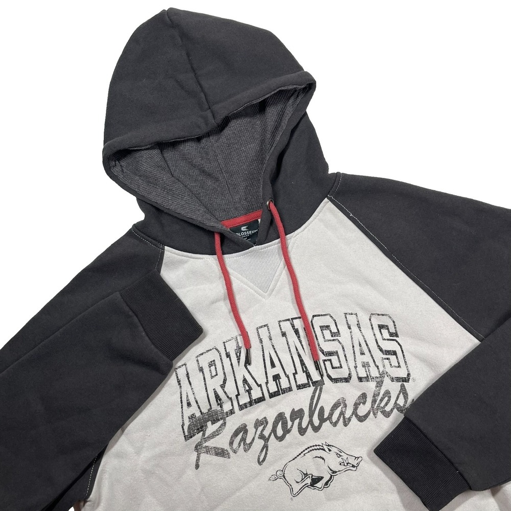 Colosseum Arkansas Razorbacks Hoodie Mens Medium Grey Black‎ Raglan Sweatshirt